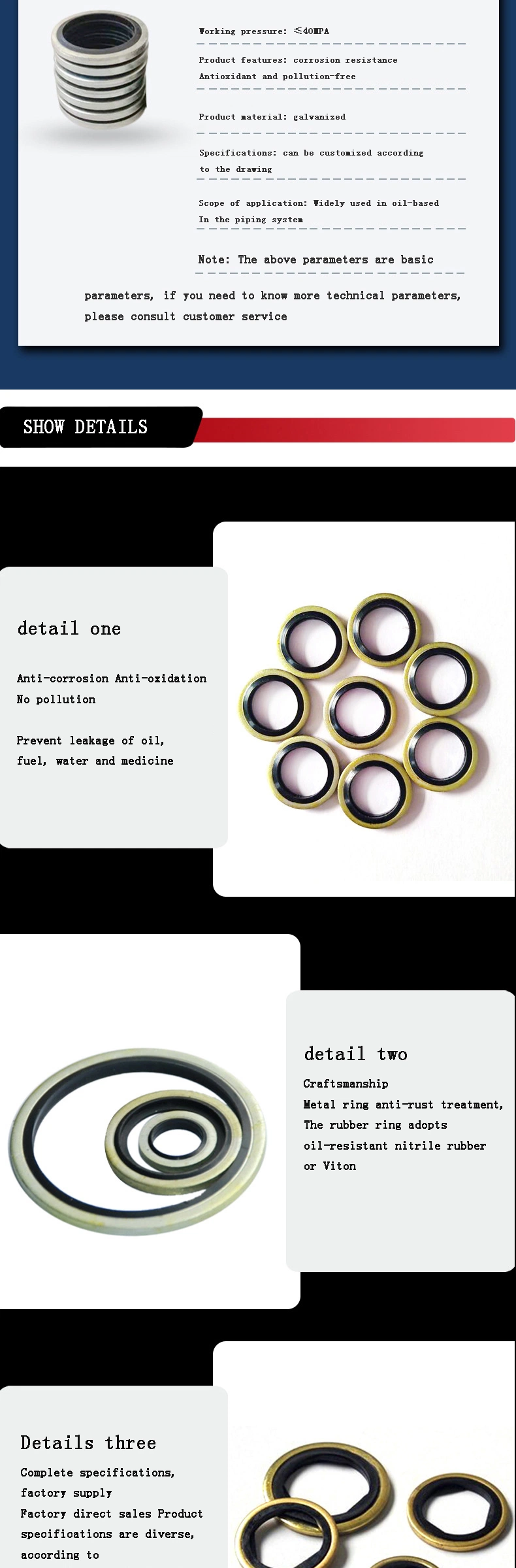 OEM Seal M12 कार्बन स्टील नाइट्राइल रबर गास्केट बंधे सील वाशर 1